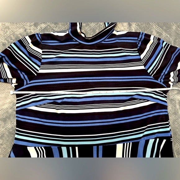 ELOQUII Blue Striped A-Line Dress with Tie-Back - Picture 6 of 7